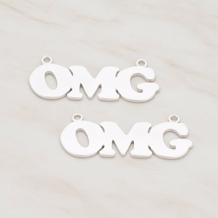 "OMG" Connector, 2 Pc - Matte Original Rhodium (CN.096)