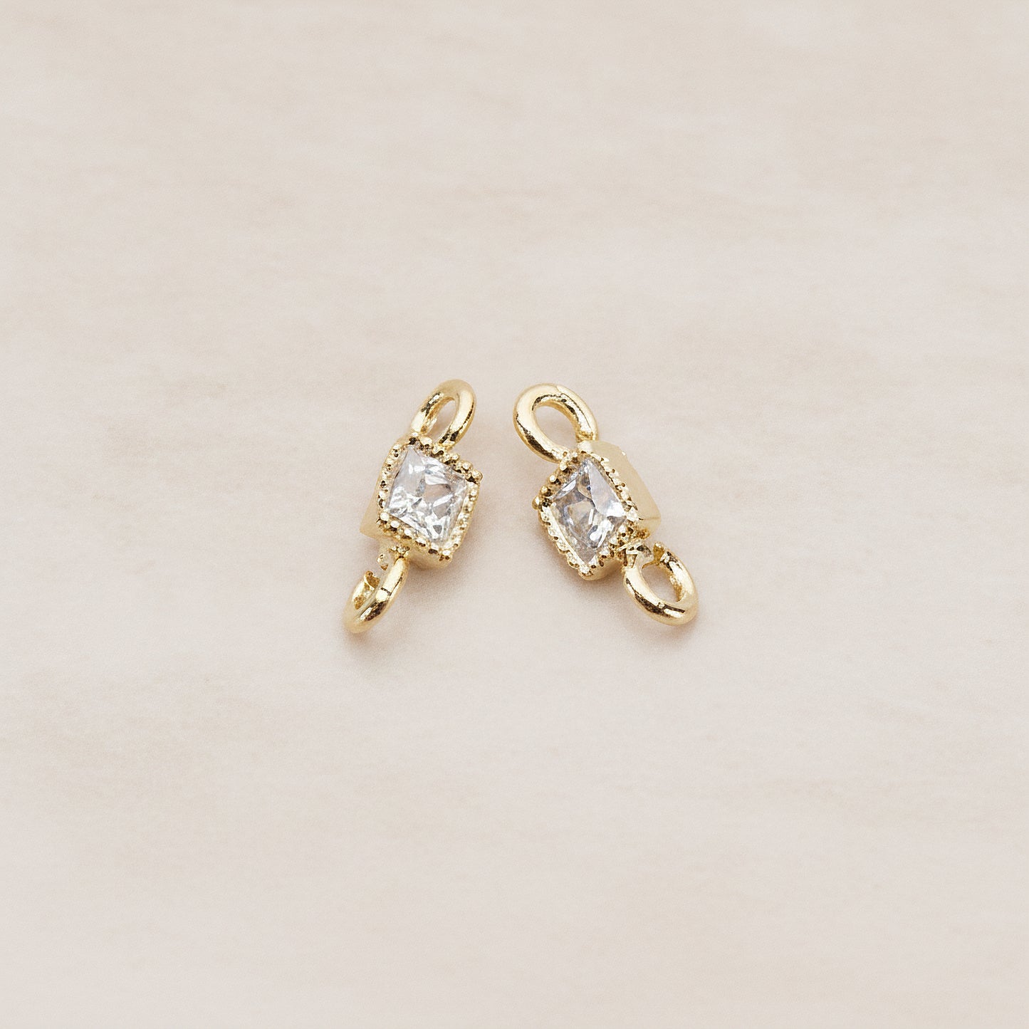 Cushion Cut Cubic Zirconia Connector, 2 Pc - Glossy Gold (CN.113)
