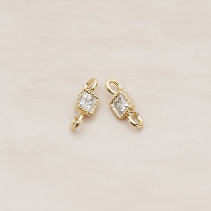 Cushion Cut Cubic Zirconia Connector, 2 Pc - Glossy Gold (CN.113)