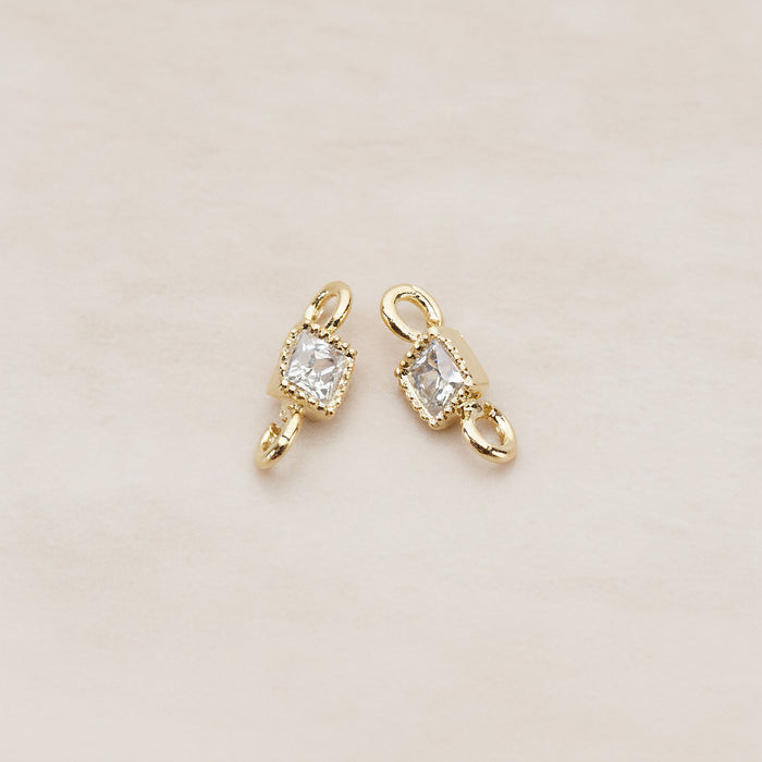 Cushion Cut Cubic Zirconia Connector, 2 Pc - Glossy Gold (CN.113)