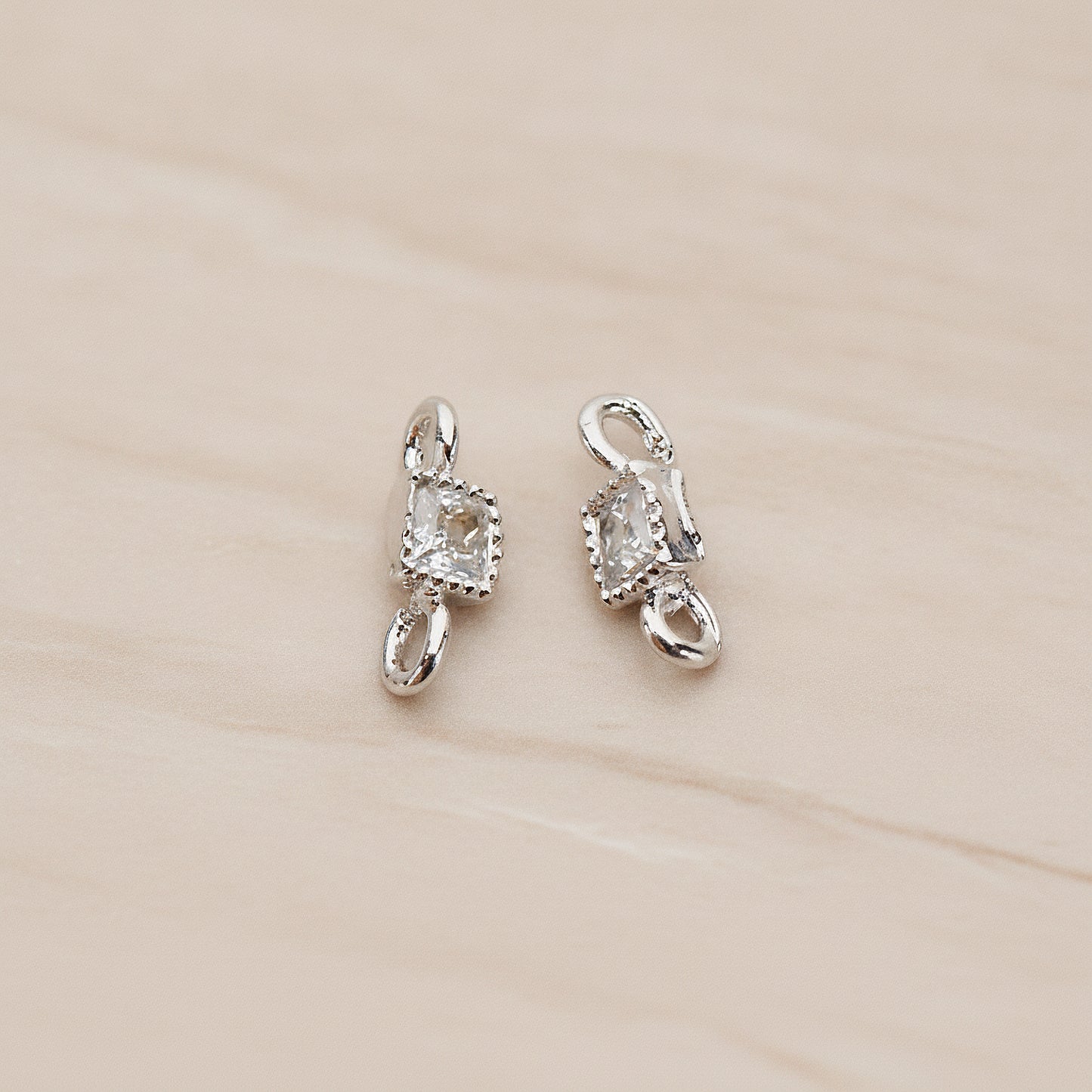 Cushion Cut Cubic Zirconia Connector, 2 Pc - Glossy Original Rhodium (CN.113)