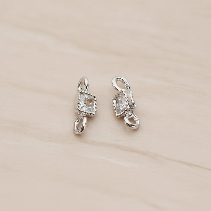 Cushion Cut Cubic Zirconia Connector, 2 Pc - Glossy Original Rhodium (CN.113)