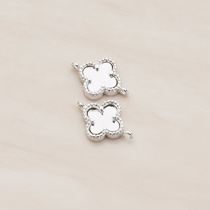 Four Leaf Clover Connector, 2 Pc - Glossy Original Rhodium (CN.117)