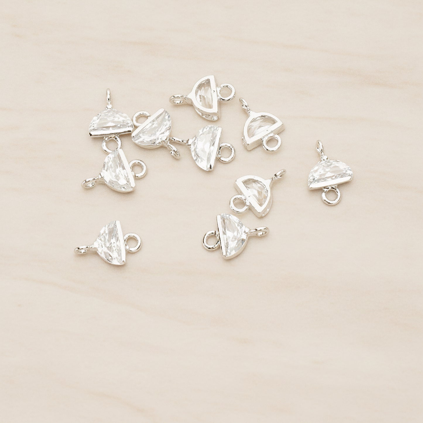 Halfmoon Cubic Connector, 2 Pc - Glossy Original Rhodium (CN.147-01)