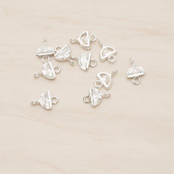 Halfmoon Cubic Connector, 2 Pc - Glossy Original Rhodium (CN.147-01)