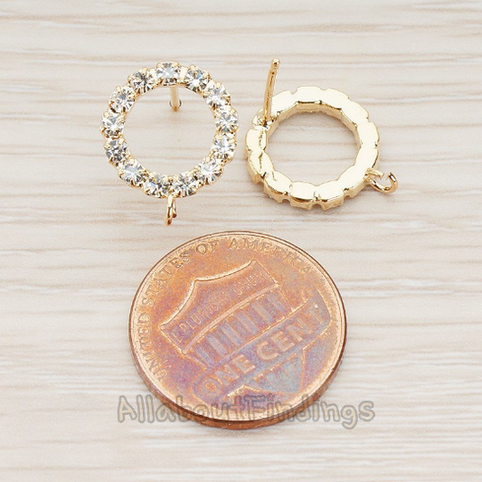 EERG.056 // Clear Crystal Cubic Zirconia Setting Round Circle Ear Post, 2 Pc