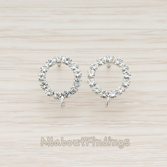 EERG.056 // Clear Crystal Cubic Zirconia Setting Round Circle Ear Post, 2 Pc