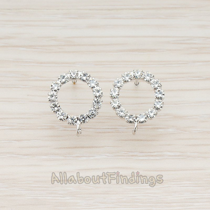 EERG.056 // Clear Crystal Cubic Zirconia Setting Round Circle Ear Post, 2 Pc