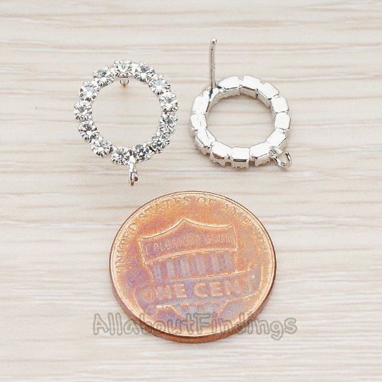 EERG.056 // Clear Crystal Cubic Zirconia Setting Round Circle Ear Post, 2 Pc