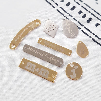 12mm Round Disk Tag Pendant, 2 Pc - Matte Gold White ENGRAVING, Matte Original Rhodium White ENGRAVING, Glossy Gold White ...