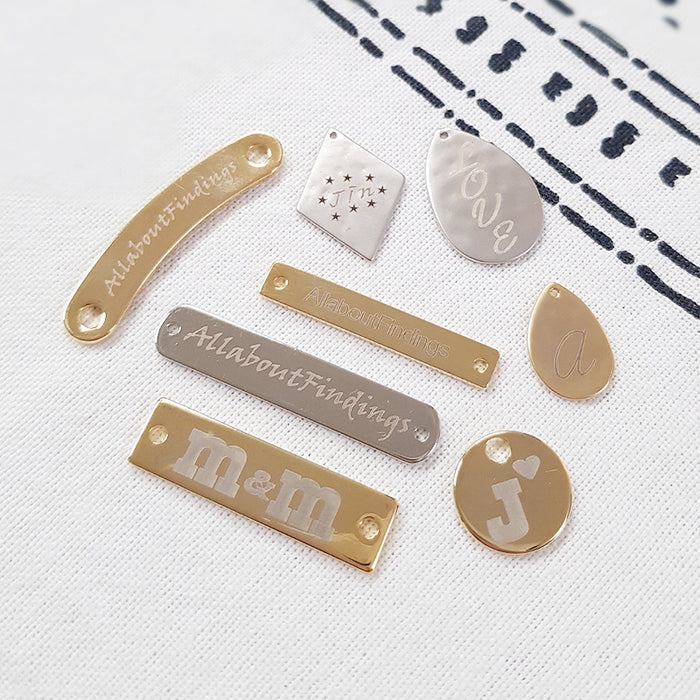 12mm Round Disk Tag Pendant, 2 Pc - Matte Gold White ENGRAVING, Matte Original Rhodium White ENGRAVING, Glossy Gold White ...