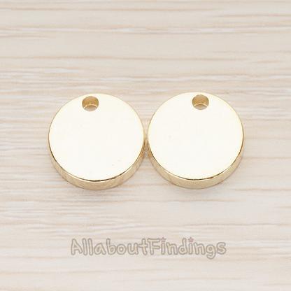 12mm Round Disk Tag Pendant, 2 Pc - Matte Gold NO ENGRAVING, Glossy Gold NO ENGRAVING (PD.1011-01)