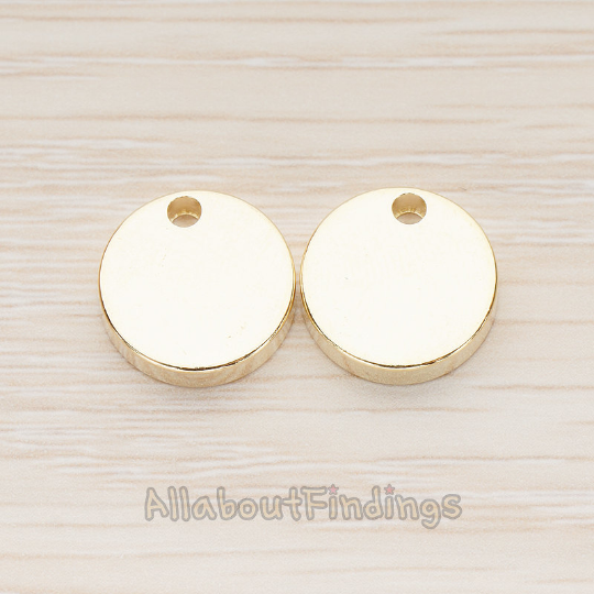 12mm Round Disk Tag Pendant, 2 Pc - Matte Gold NO ENGRAVING, Glossy Gold NO ENGRAVING (PD.1011-01)