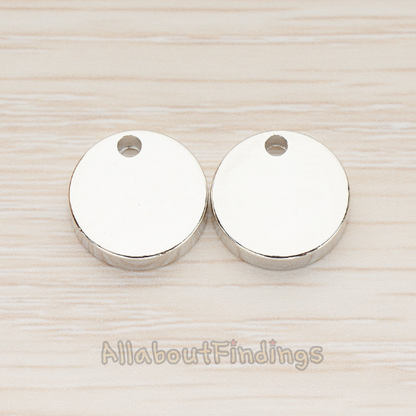 12mm Round Disk Tag Pendant, 2 Pc - Matte Original Rhodium NO ENGRAVING, Glossy Original Rhodium NO ENGRAVING (PD.1011-01)